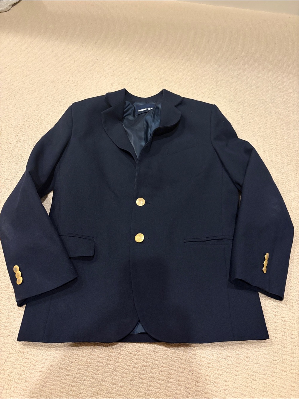 Lands' End Men's Navy Wool-Blend Pea Coat with Gold Buttons